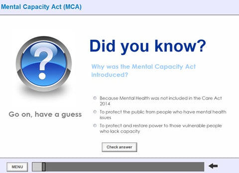 An introduction to the Mental Capacity Act and Deprivation of Liberty Safeguards online course - screen shot  2